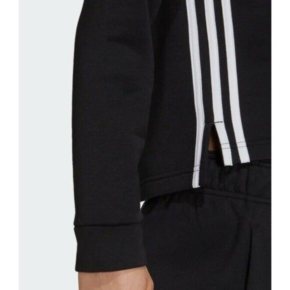 Adidas Primegreen Women's Fleece Loose Cropped 3-Stripes Sweatshirt 2XL Black - Picture 3 of 10